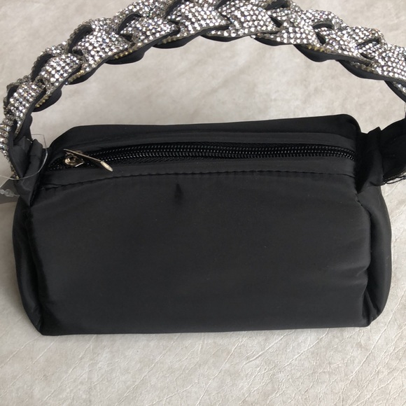 Alessia Black Mini Evening Bag Top Zip With Rhinestone Handle - Picture 7 of 11